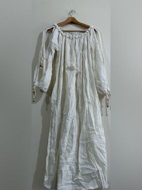 Blue Long Peasant Maxi Dress with Tassel Ties